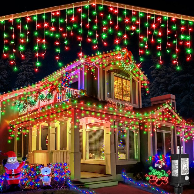 Luces Icicle Lights Nielfoi de 20 m, 640 LED, color rojo y verde, resistente al agua