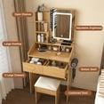 thumbnail image 2 of Montary 23.62" Small Makeup Vanity Table with LED-Illuminated Mirror, Power Outlet, Hairdryer Holder & Stool – Compact Dressing Desk for Small Space Bedrooms(Wood), 2 of 8