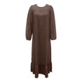 thumbnail image 5 of DuoJiaJ Womens Casual Dress, Crew Neck Ruffled Long Sleeve Dresses Brown S-5XL, 5 of 6