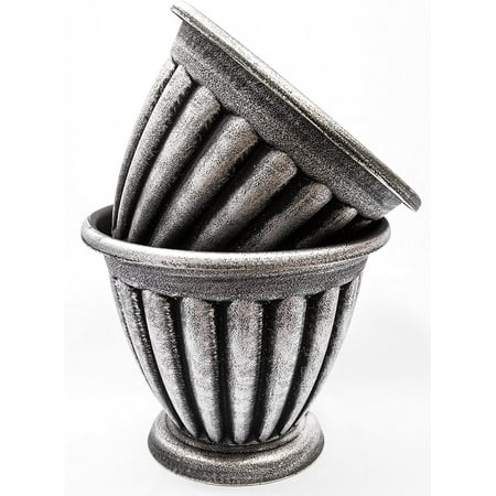 Set of 2 Large Combination Rustic Look Plastic Planter with Set of 2 Tray/Saucers Heavy Duty Base  Flowerpot Nursery for Garden Patio Office Ornaments Home Decor Long Lasting Reusable Light Weight