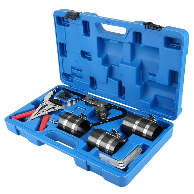 Piston Ring Installer Removal, Antiwear Piston Ring Compressor Tool High Strength Antirust Alloy Steel Durable Use With Plastic Box For Vehicles