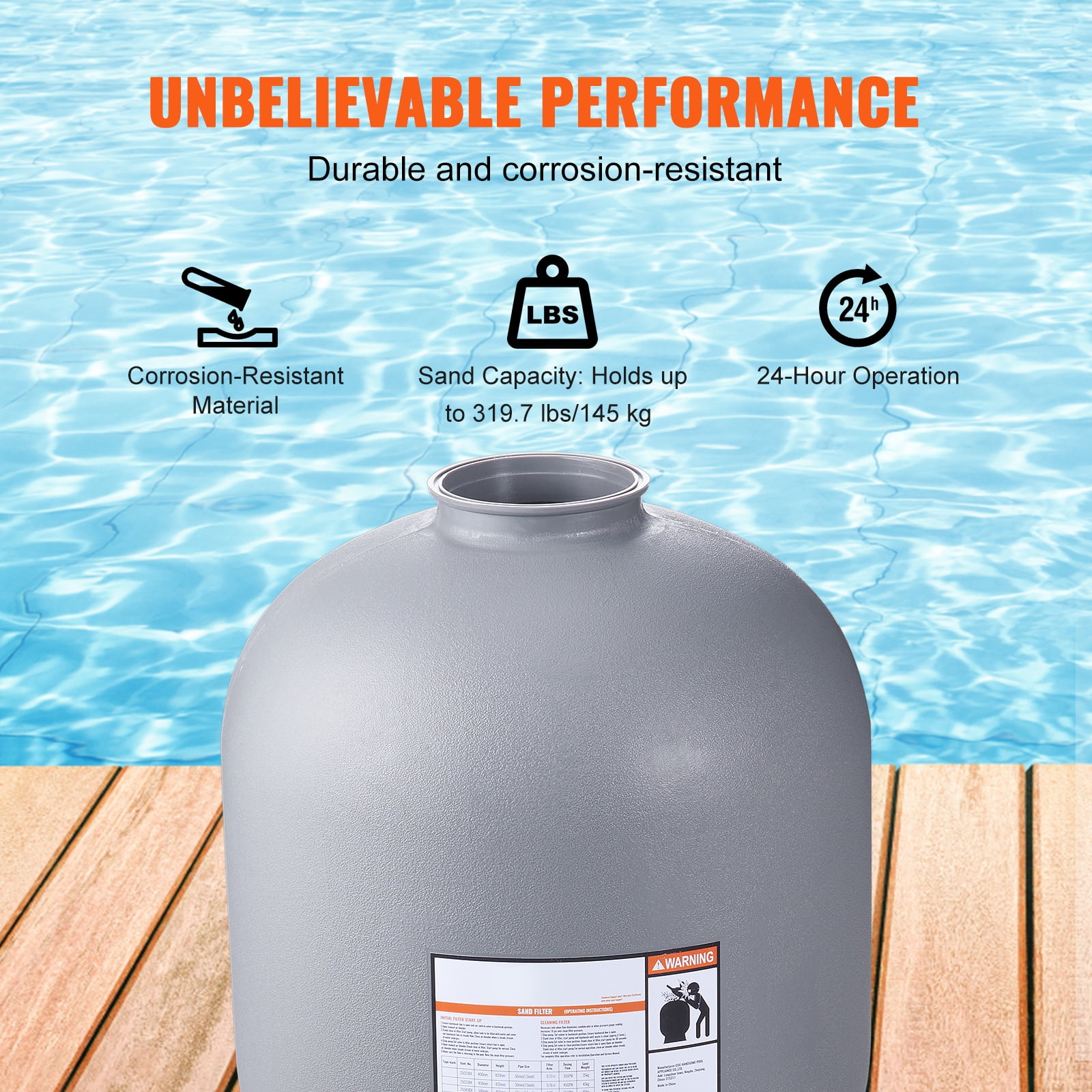 KFFKFF 24" Sand Pool Filter, 3900 GPH Flow Speed, 7 Modes Functional Sand Filter System, Suitable for Above Ground Pools and Inground Pools up to 39,000 Gallons