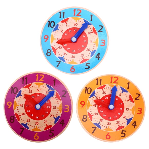Phenofice 3Pcs Cognition Clock Toy for Kids Wooden Time Learning Tool for Home Education and Classroom Teaching