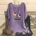 thumbnail image 1 of Blouses pour Femmes, T-Shirt Mode Décontracté Ample à Manches Courtes en Coton et Lin avec Broderie, 1 of 3