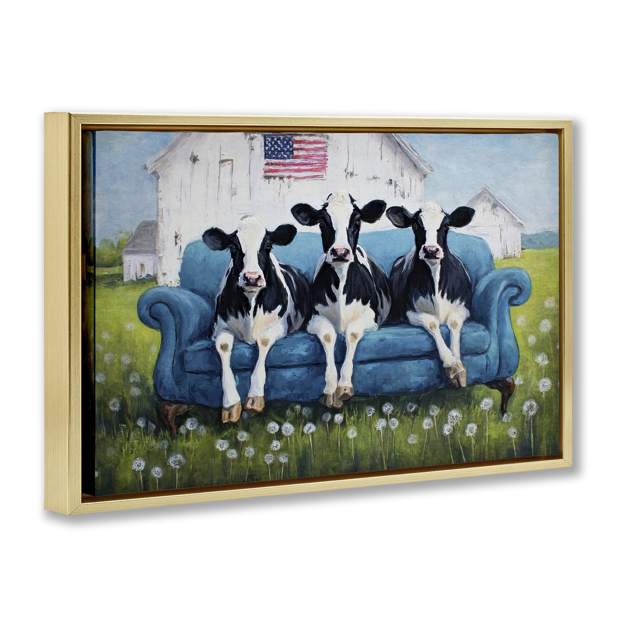 Stupell Industries Barnyard Sofa Sisters Gold Framed Floater Canvas Wall Art, design by Tina LeCour