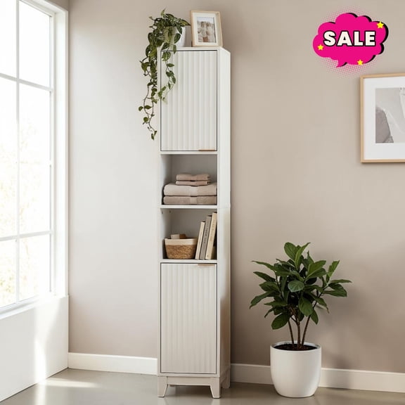 GZXS 66.8" Tall Storage Cabinet, Narrow Bathroom Cabinet with Adjustable Shelves and 2 Doors, Floor Standing Cabinet for Kitchen, Entryway, Living Room, White