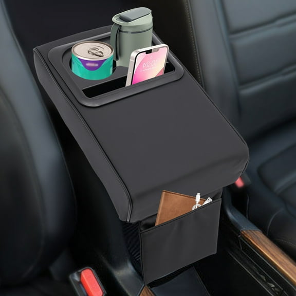 Universal Car Armrest Cushion Pad Center Console Storage Box Cover W/ Cup Holder