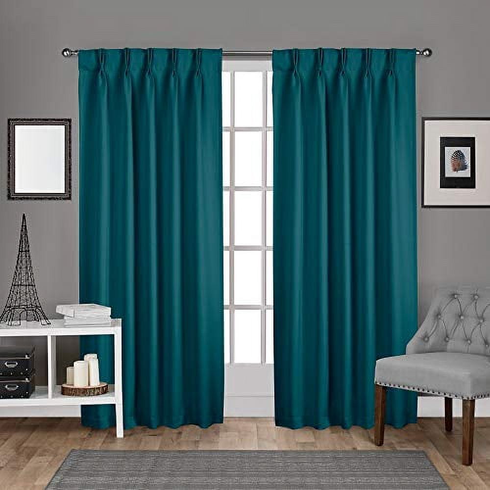 Exclusive Home Sateen Twill Woven Room Darkening Blackout Pinch Pleat/Hidden Tab Top Curtain Panel Pair, 108" Length, Teal