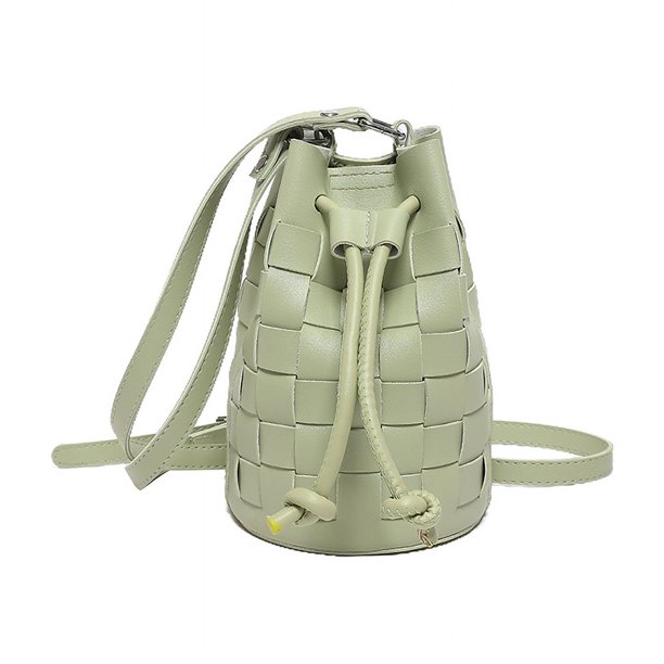 Bolso Tejido Hobo Tipo Cubo Cordón Cuero PU para Mujer Monedero
