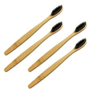 4-Pack Black Bamboo Toothbrush with Naturally Whitening Charcoal-Infused Bristles - BPA-Free, Biodegradable - No-Glue Bristles - Healthy & Eco-Friendly
