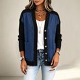thumbnail image 4 of Daiosportswear Cardigan Sweaters for Women Long Sleeve V Neck Button Up Knit Loose Color Block Outwear Coats Black, 4 of 9