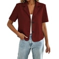 thumbnail image 2 of QINGFSAP Womens Short Blazer Short Sleeve Lapel Casual Business Jacket, 2 of 9