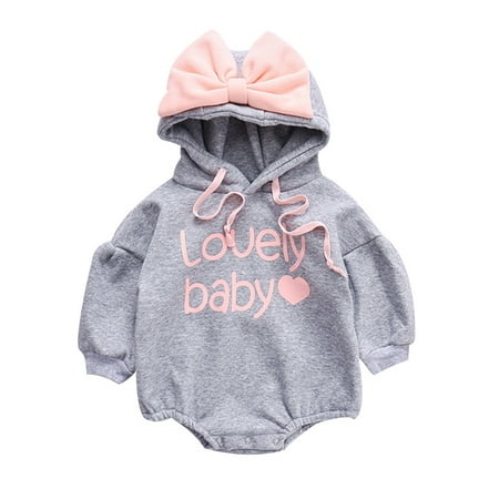 

Toddler Girl Clothes Toddler Boys Letter Bow Hooded Romper Bodysuit Casual Clothes