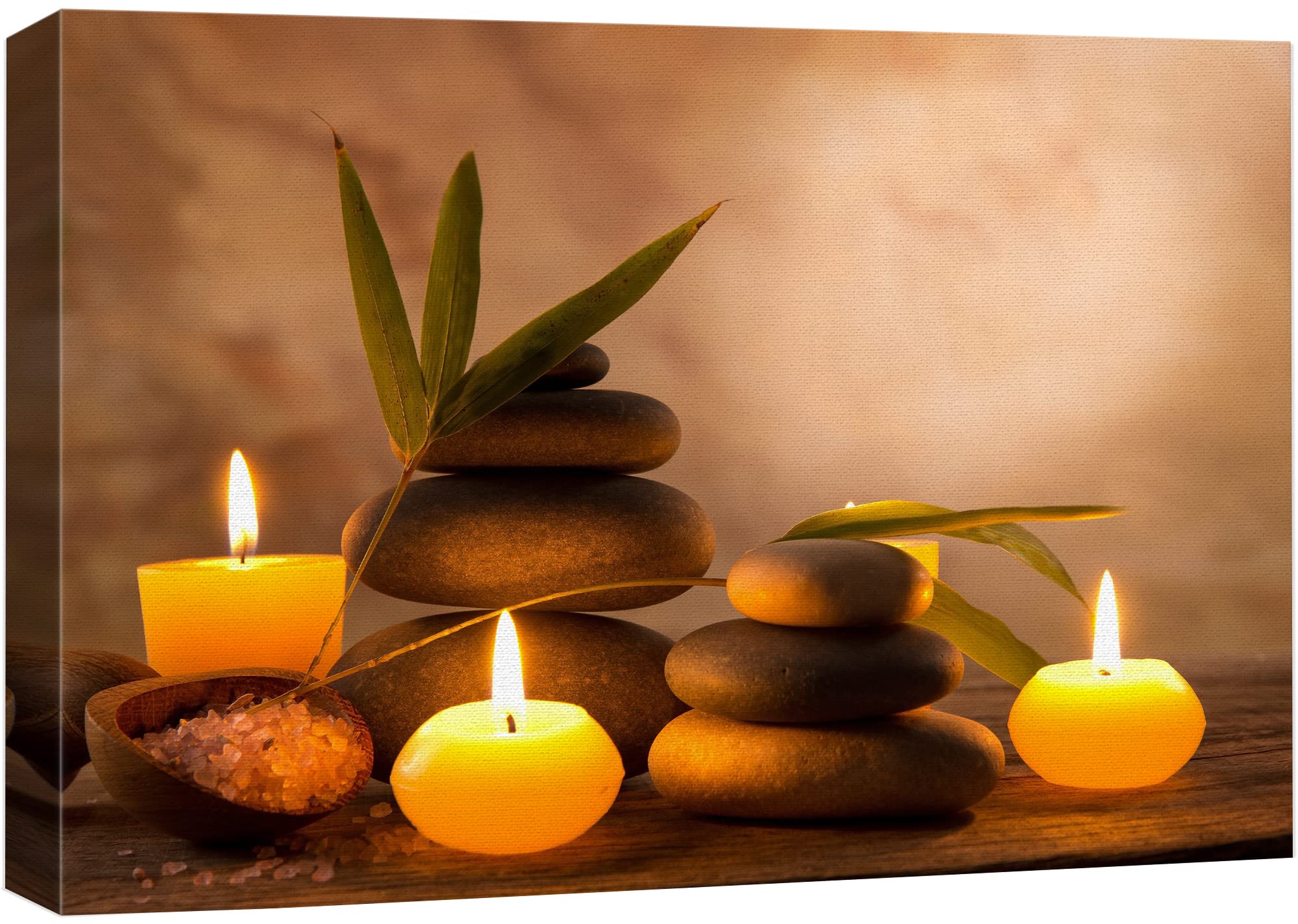 wall26 Canvas Print Wall Art Candles with Massage Stones in Romantic Brown Atmosphere Floral Nature Photography Realism Bohemian Scenic Relax/Calm Cool for Living Room, Bedroom, Bathroom - 16"x2
