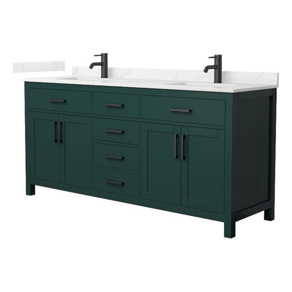 Beckett 72" Green Double Vanity & Giotto Quartz Top (1-Hole) & Black Trim