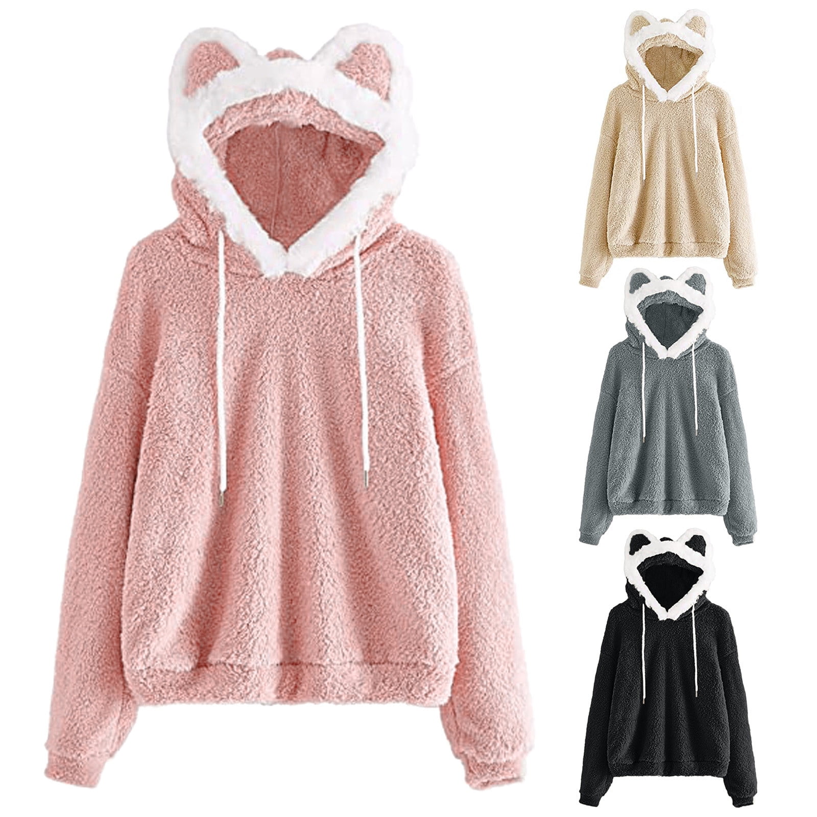 nsendm Womens Sweatshirt Adult Female Clothes Polyester Sweatshirt Women Women s Pullover Fuzzy Fleece Sweatshirt Cute Causal Ear Long Snap Button Pullover Grey Size S Walmart