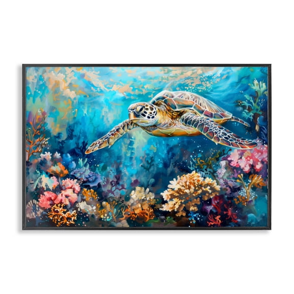 Stupell Industries Eclectic Turtle's Underwater World Black Framed Giclee Art, 18 x 12, by LSR Design Studio