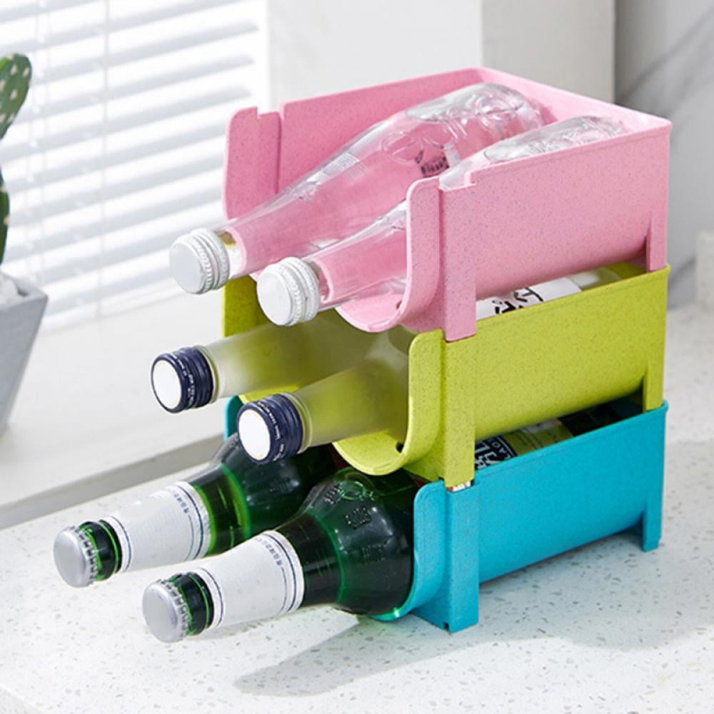 3PCS Stackable Plastic 2 Bottle Refrigerator Wine Rack Kitchen