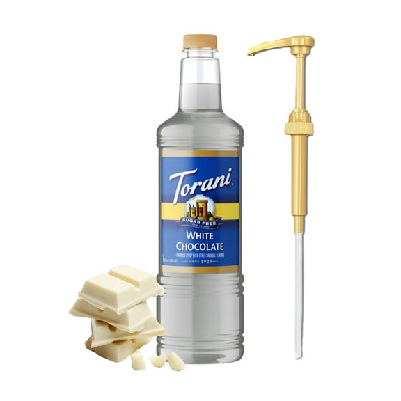Torani Sugar Free White Chocolate Flavouring Syrup, 1L (33.8 fl oz) Plastic Bottle with Absol Gold Pump
