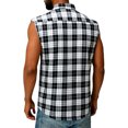thumbnail image 4 of Fabrcox Plaid Sleeveless Flannel Shirt Men Collared Button Down Tank Top for Men Big and Tall Color Block Lightweight Outdoor Vest Shirts with Pockets Gray XL, 4 of 9