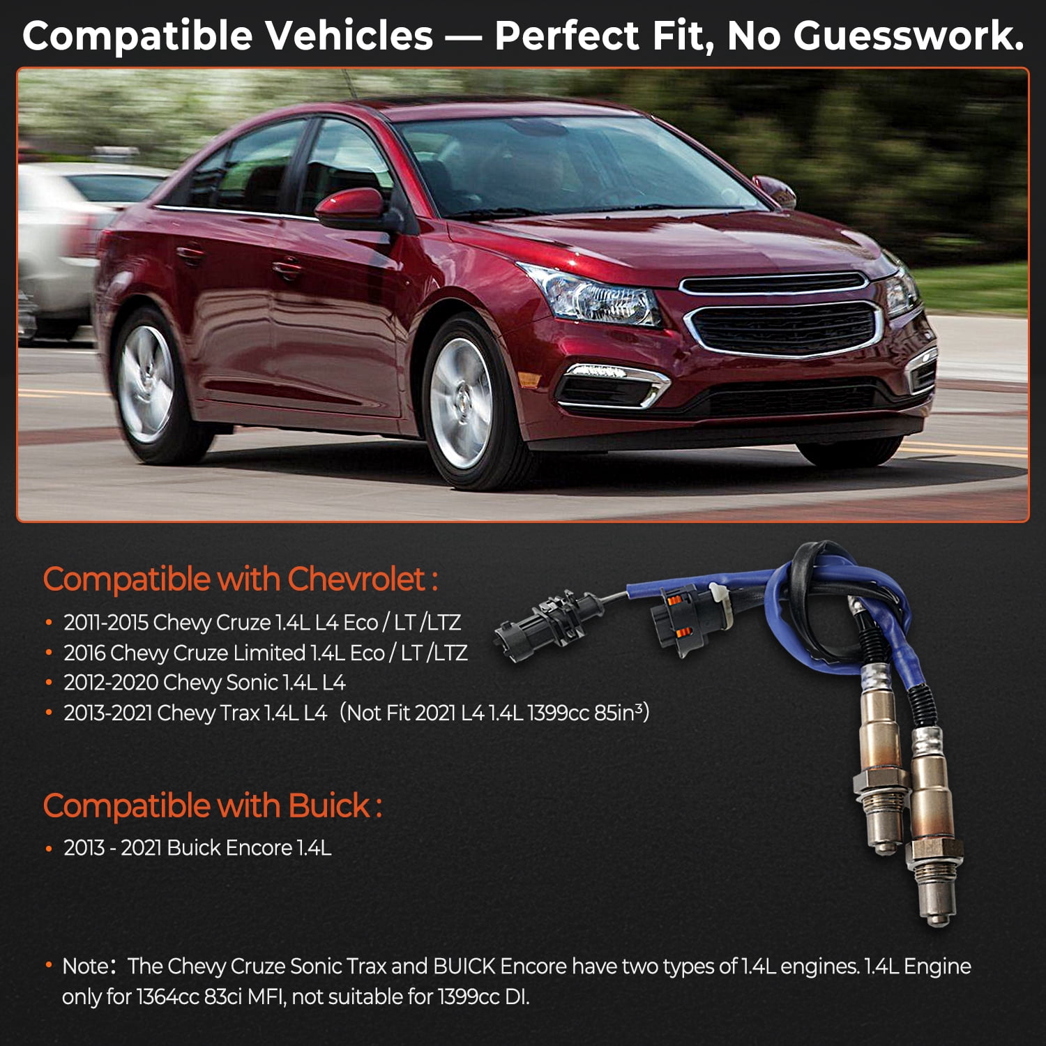2PCS Oxygen Sensor Upstream Downstream O2 Sensor Compatible with 2011-2016 Chevy Cruze 2012-2020 Chevy Sonic 2013-2020 Chevy Trax 1.4L L4, 2013-2021 Buick Encore 1.4L L4 Replace 234-4528 234-4529