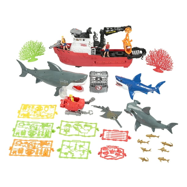 Kid Connection Jumbo Shark Exploration Boat Vehicle Playset, 81 Pieces
