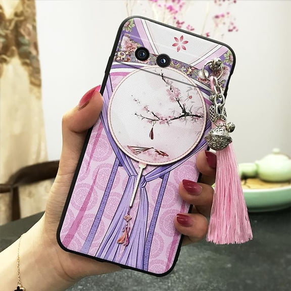 LYM-Phone Case For Google Pixel 8A, Dirt-resistant Tassel Shockproof Chinese Style Durable TPU Waterproof Silicone Anti-dust Back Cover Anti-knock Protective Soft case Bell