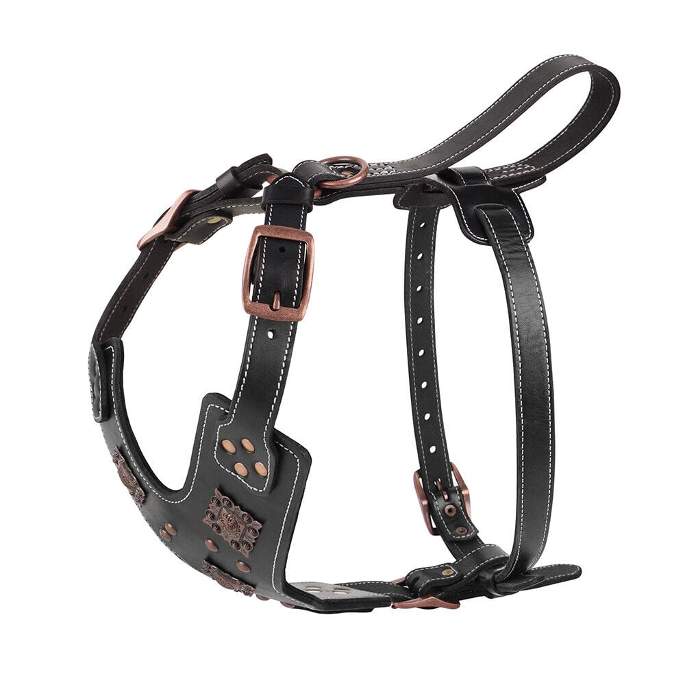 Pet Artist Heavy Duty Retro Rivet Spiked Studded Dog Harness No Pull Genuine Leather Vest for Medium Large Breeds Pitbull Mastiff