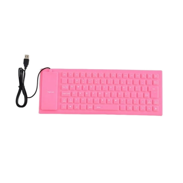 pitrice Keyboard Durable Waterproof Silent Soft Keyboards Fashion Mini Flexible Folding USB Wired Tablet Accessories Fittings Black Pink 85-Key