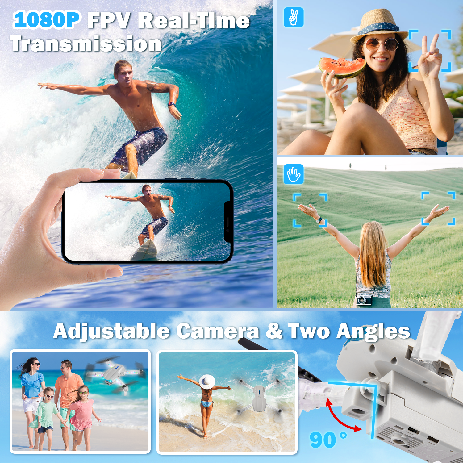 Drone with HD Camera for Adults Kids, WIFI FPV RC Quadcopter with Colorful LED Lights, Foldable RC Drone with 3 Batteries, Carrying Case