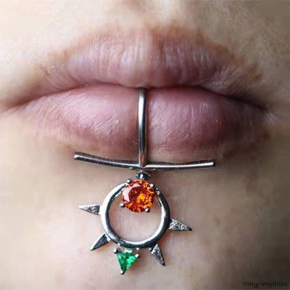 Party Accessories Silver Color Zirconia Gold Color Non-piercing Lip Clip Cuff Non Piercing Jewelry Fake Labret Piercing Lip Stud Fake Lip Ring SILVER 1