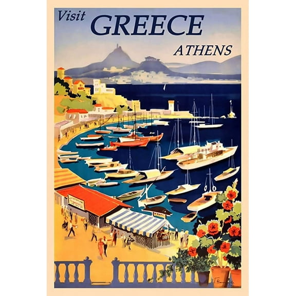 Iconic Arts Athens Greece Vintage Travel Laminated 18x24 Poster