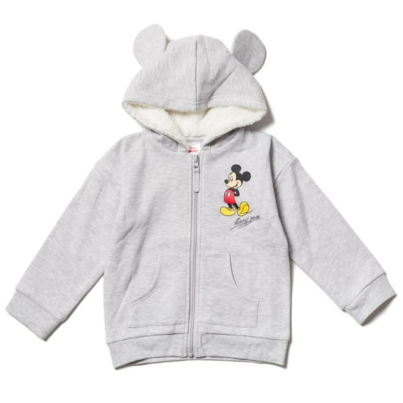 Sudadera con capucha Disney Mickey Mouse para niños pequeños, forro polar con cremallera, gris 3T