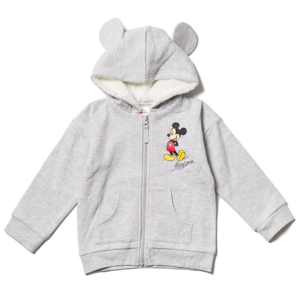 Sudadera con capucha Disney Mickey Mouse para niños pequeños, forro polar con cremallera, gris 3T