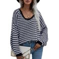 thumbnail image 1 of Womens Sweaters Pullover Oversized Deep V Neck Off Shoulder Tops Long Sleeves Loose Knit Sweater, 1 of 6