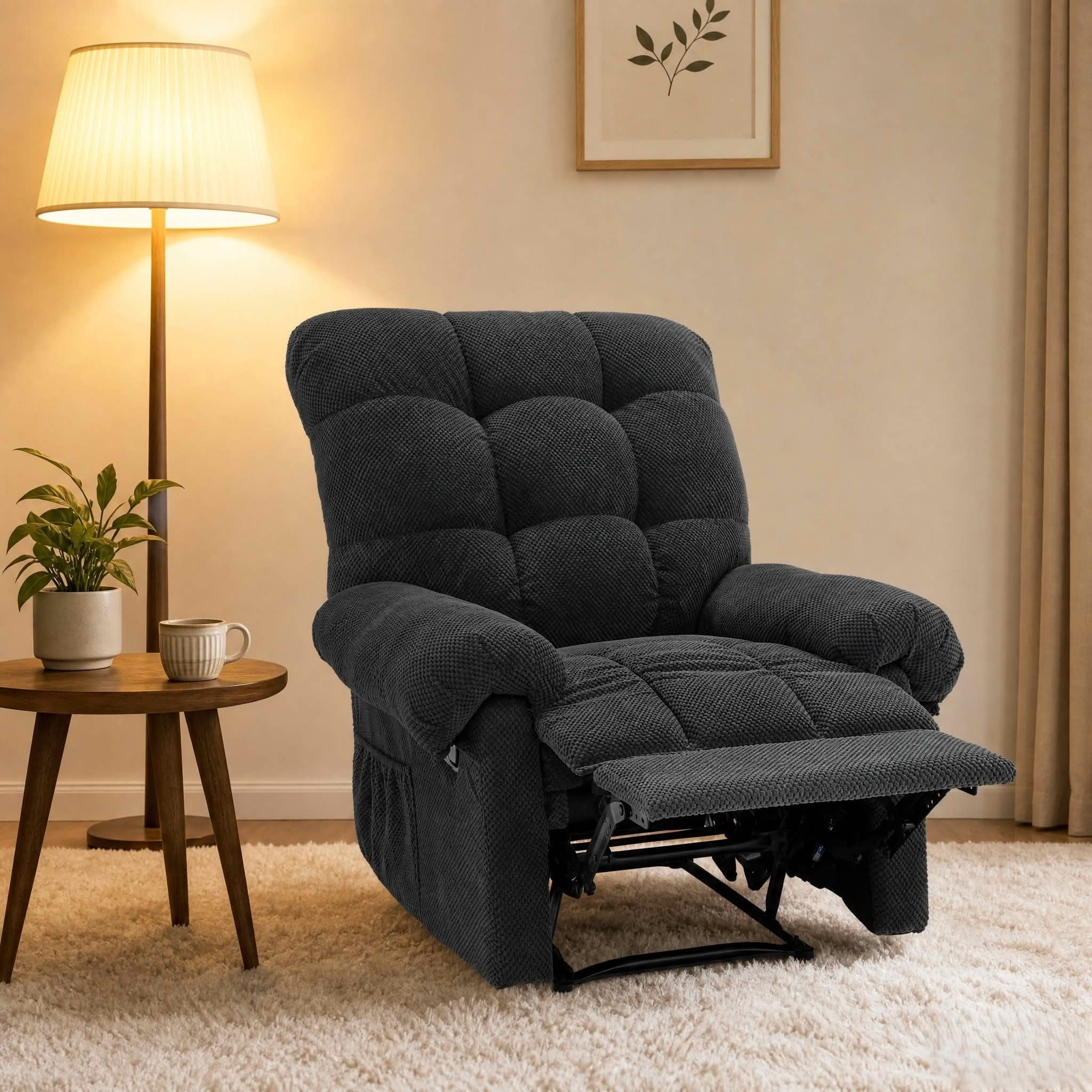 MAYEERTY 39 In Manual Recliner, Overstuffed Fabric Armchair, 160 Degree Recline, Dark Gray, 300 lb