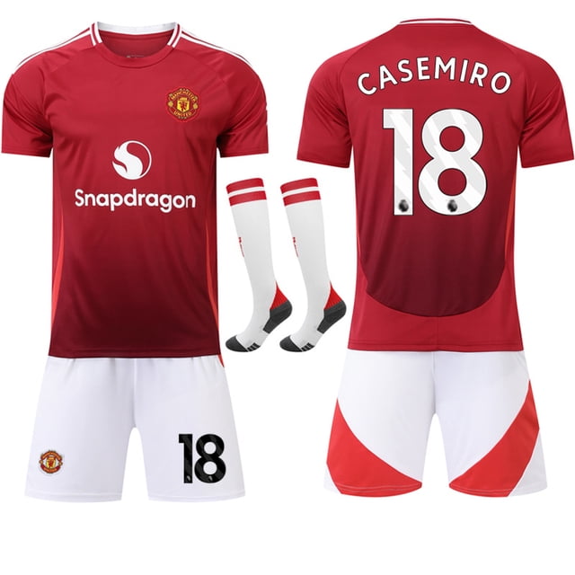 Manchester United Home Football Kit with Socks, Size 24-25, No.18 CASEMIRO