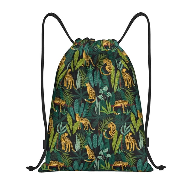 Fotbe Jungle Leopard Yellow Bolsa Mochila con Cordón Estampada, Bolsa de Gimnasio Deportiva, Bolsa Cinch, Bolsa con Cordón para Hombres y Mujeres-Small