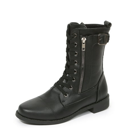 

Side Zipper Lace-up Boots Round Toe Buckle Decor Combat Boots Fall & Winter Fashion Boots
