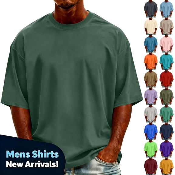 YODETEY Men's Oversized T-Shirt with Short Sleeve,Classic Solid Color Casic Crew Neck Shirt,Big and Tall Army Green,Size S-5XL
