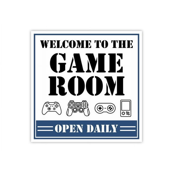 Square Plus Welcome To The Game Room Open Daily Wall or Door Sign | Easy Installation | Gaming Room Signage - Large