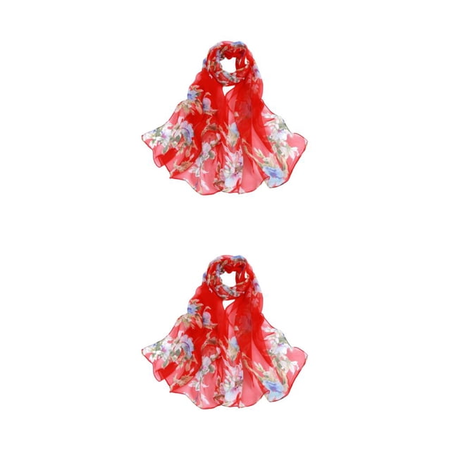 ZheElen Cloth Lightweight Portable Scarf Versatile For Wide Application And Easy Matching With Floral red 2Set