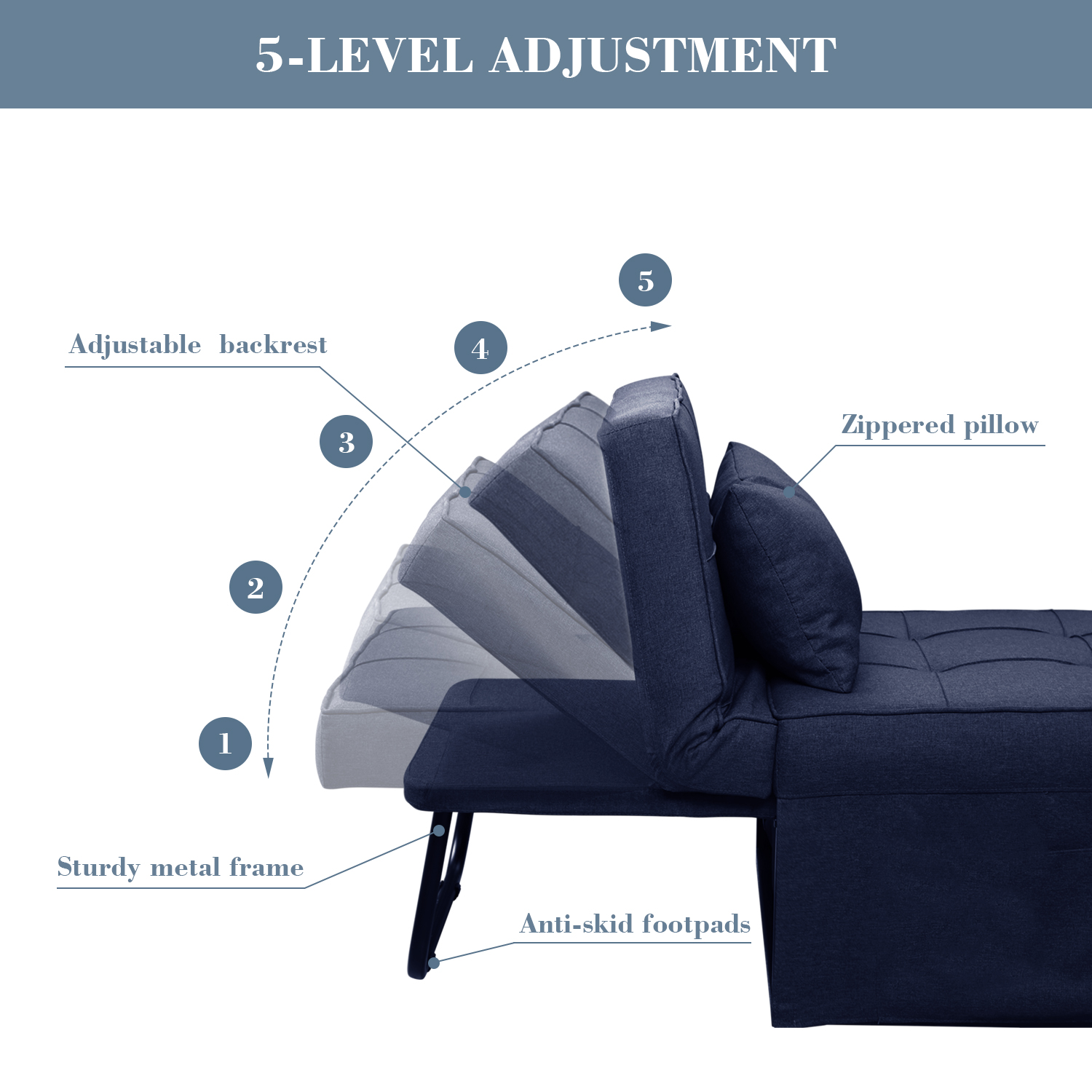 Ainfox 4-in-1 Convertible Ottoman Sofa Bed, Blue photo 3