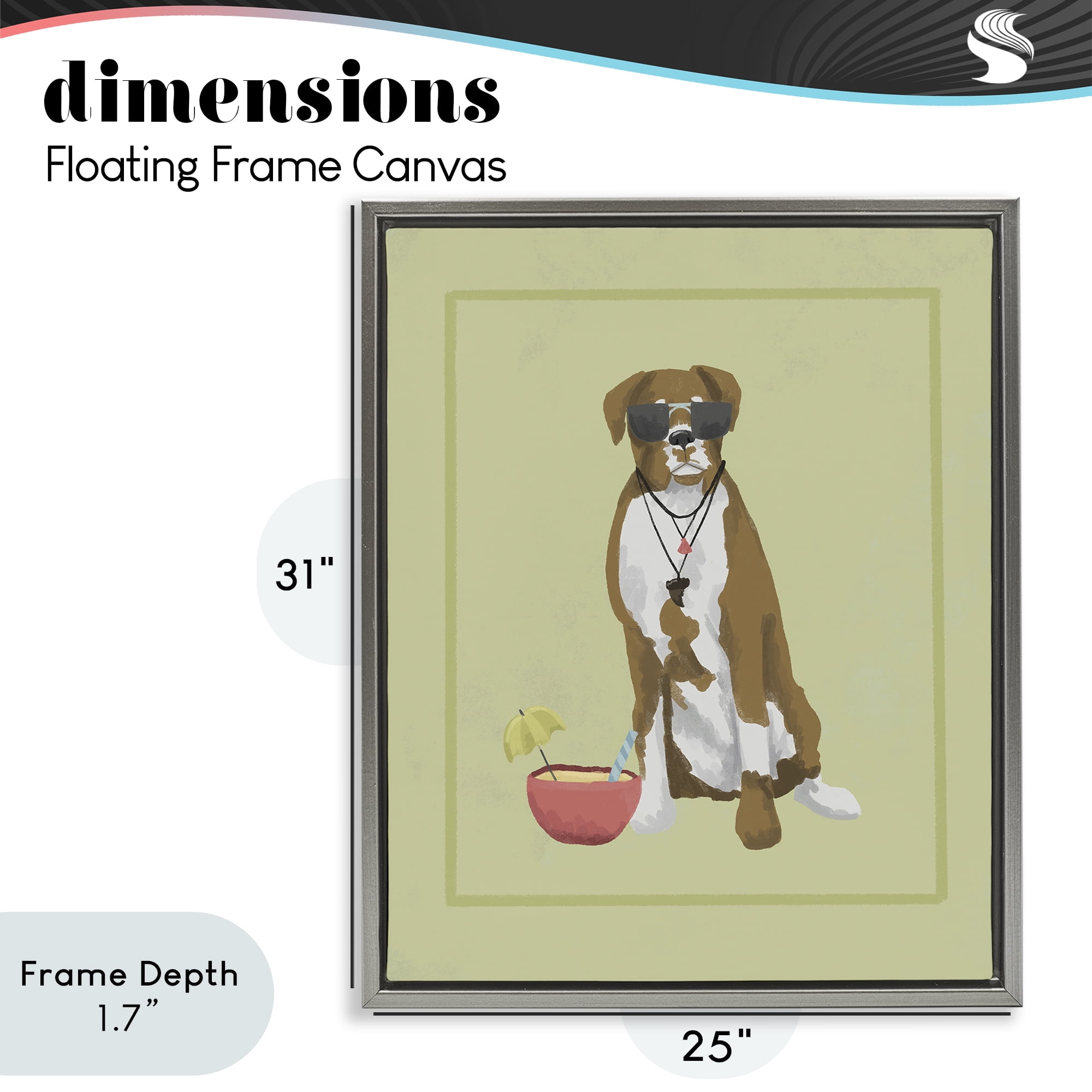 Stupell Industries Boxer Beach Day Gray Framed Floater Canvas Wall Art, design by Sadie Harper