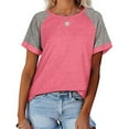 thumbnail image 4 of T-Shirt Femme à Manches Courtes Col Rond Blouse Décontractée, Rose, 3TG, 4 of 6
