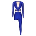 thumbnail image 3 of Zaldita Womens Sheer Mesh Patchwork Long Sleeve Bodysuit Rhinestones Dance Gymnastics Leotards Blue S, 3 of 6