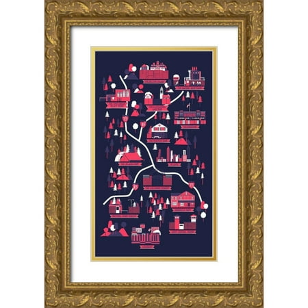 Farkas Robert 15×24 Gold Ornate Wood Framed with Double Matting Museum Art Print Titled – The Walking Dead Map