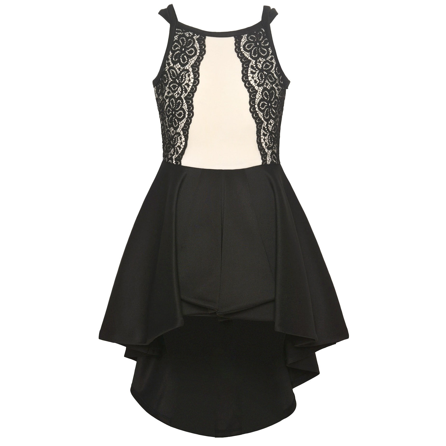 black lace panel sleeveless high low dress