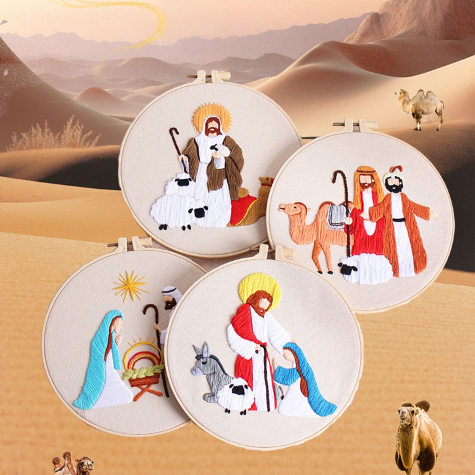 4Pack Nativity Embroidery Kit Christian Embroidery Kit Christmas Cross Stitch Kit Christmas Embroidery Starter Kit Nativity Beginner Set Needlepoint Kit Set Nativity Embroidery Kit