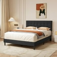 thumbnail image 2 of alazyhome Queen Size Upholstered Platform Bed Frame with Button Tufted Linen Headboard, Black, 2 of 6